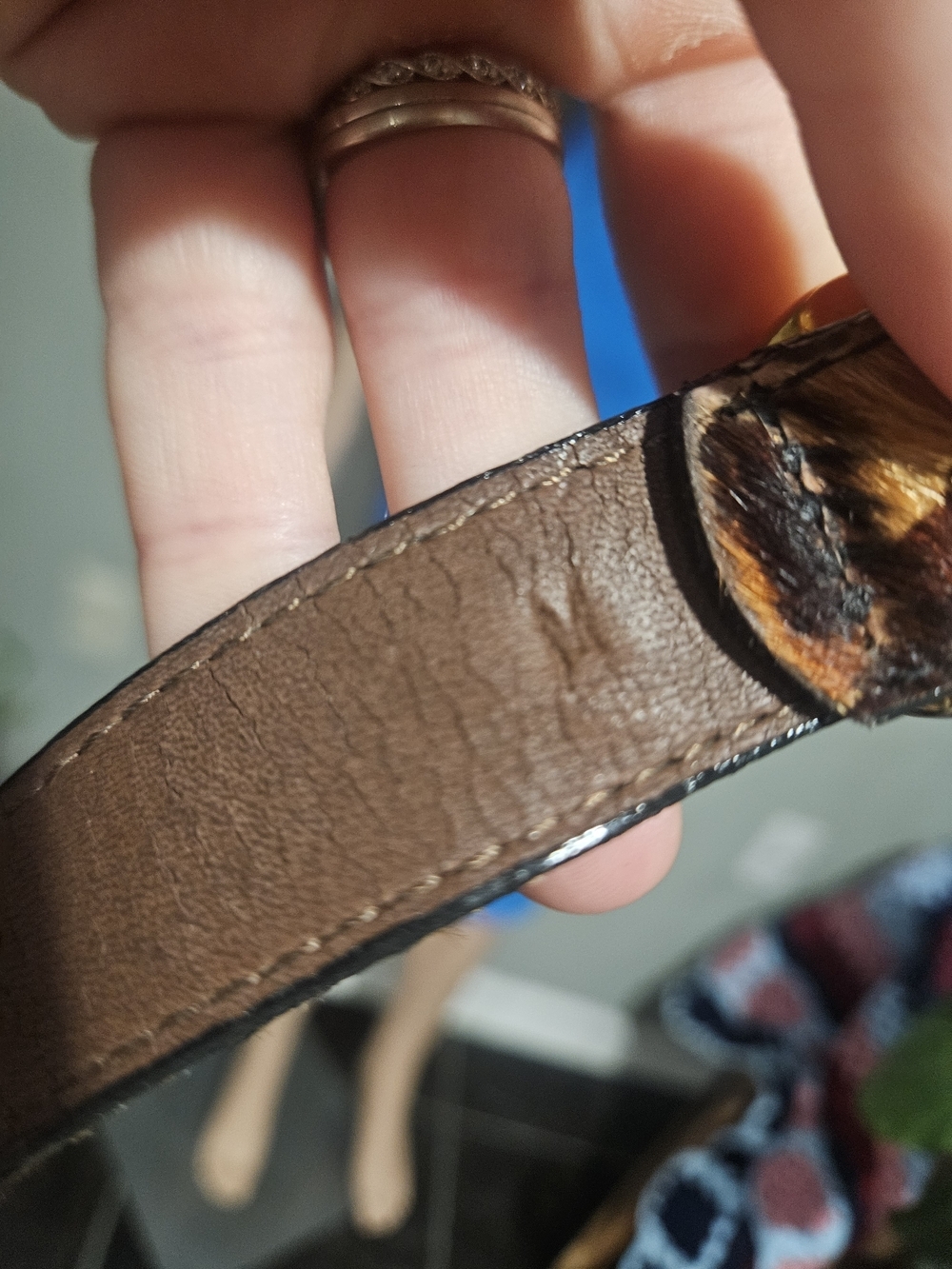 Vintage Leopard Print Calf Hair Leather Belt Gold Hardware. Size Medium - Picture 6 of 16